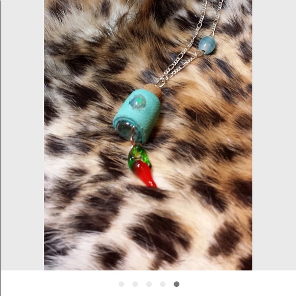 Pet memory memorial ashes deerskin leather opal wrapped mini bottle necklace - Picture 4 of 4